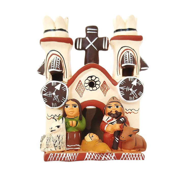 Ceramic Large Church With Nativity - White for wholesale by Sedona Spirit