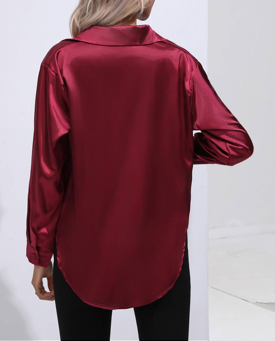 HIDDENBRAND - Wholesale Button Down Shirt - Women's - Satin Faux Silk Long-Sleeved Shirt27