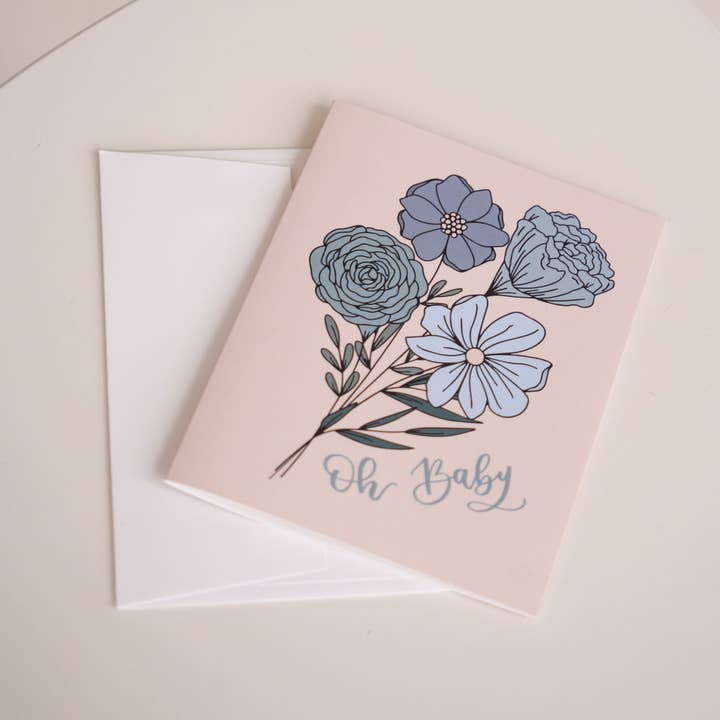 Oh Baby (Blue) Greeting Card for wholesale by Daisy Market Co. by Kelsey Haver Designs