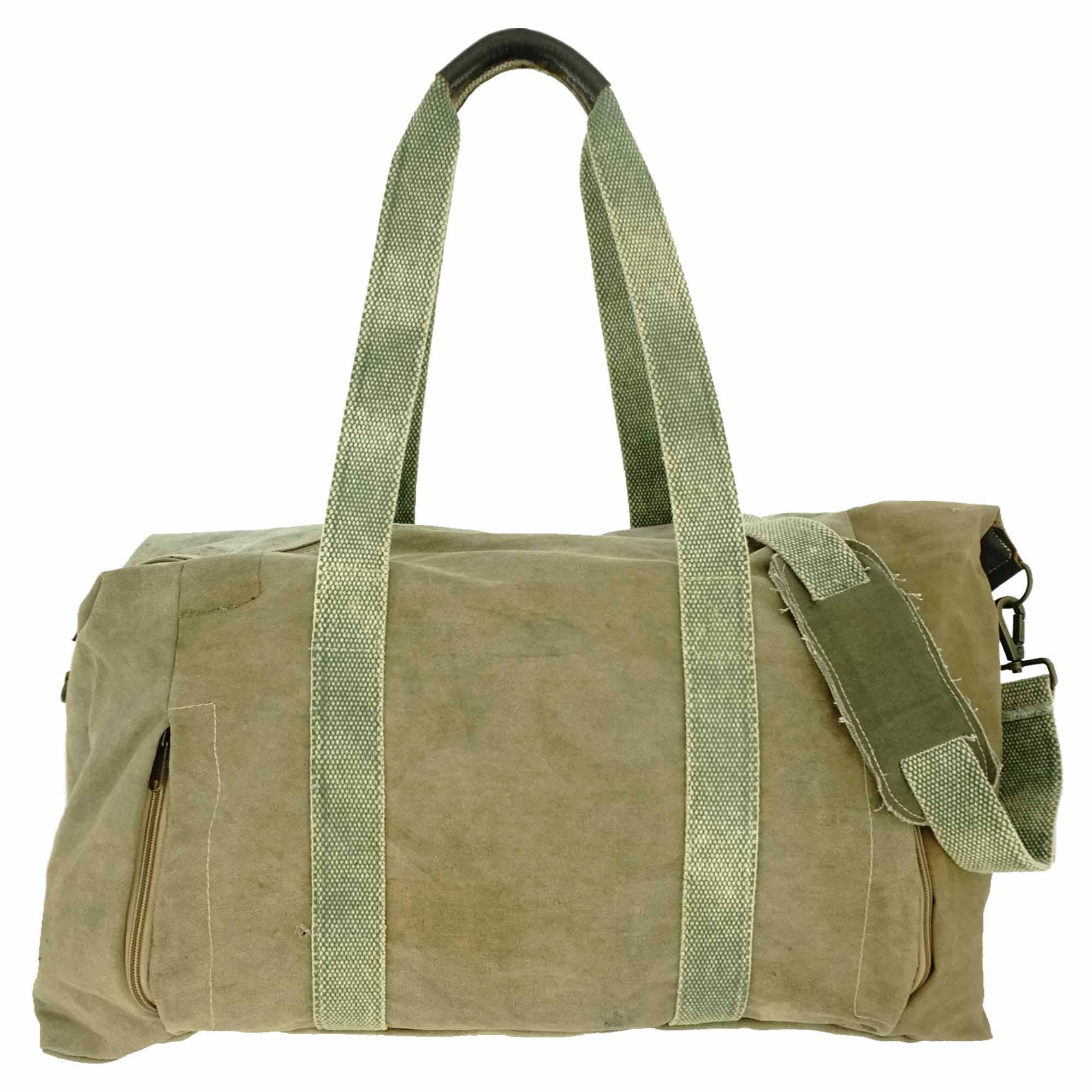 Recycled Military Tent w/Vintage Textiles Overnight Travel Bag