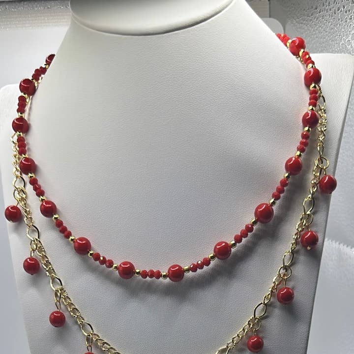 Halsband med koraller & pärlor - N13 för wholesale av The Bijoux Collective