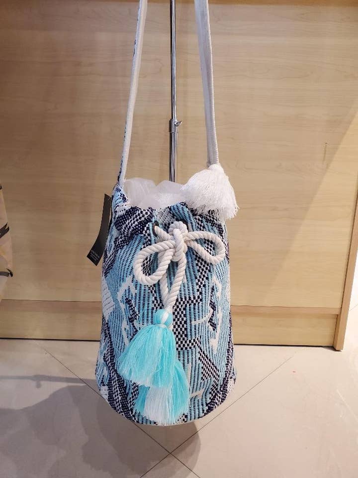 Boho Bucket Bag , Blue, $25 each for wholesale by Ranee's Accessories