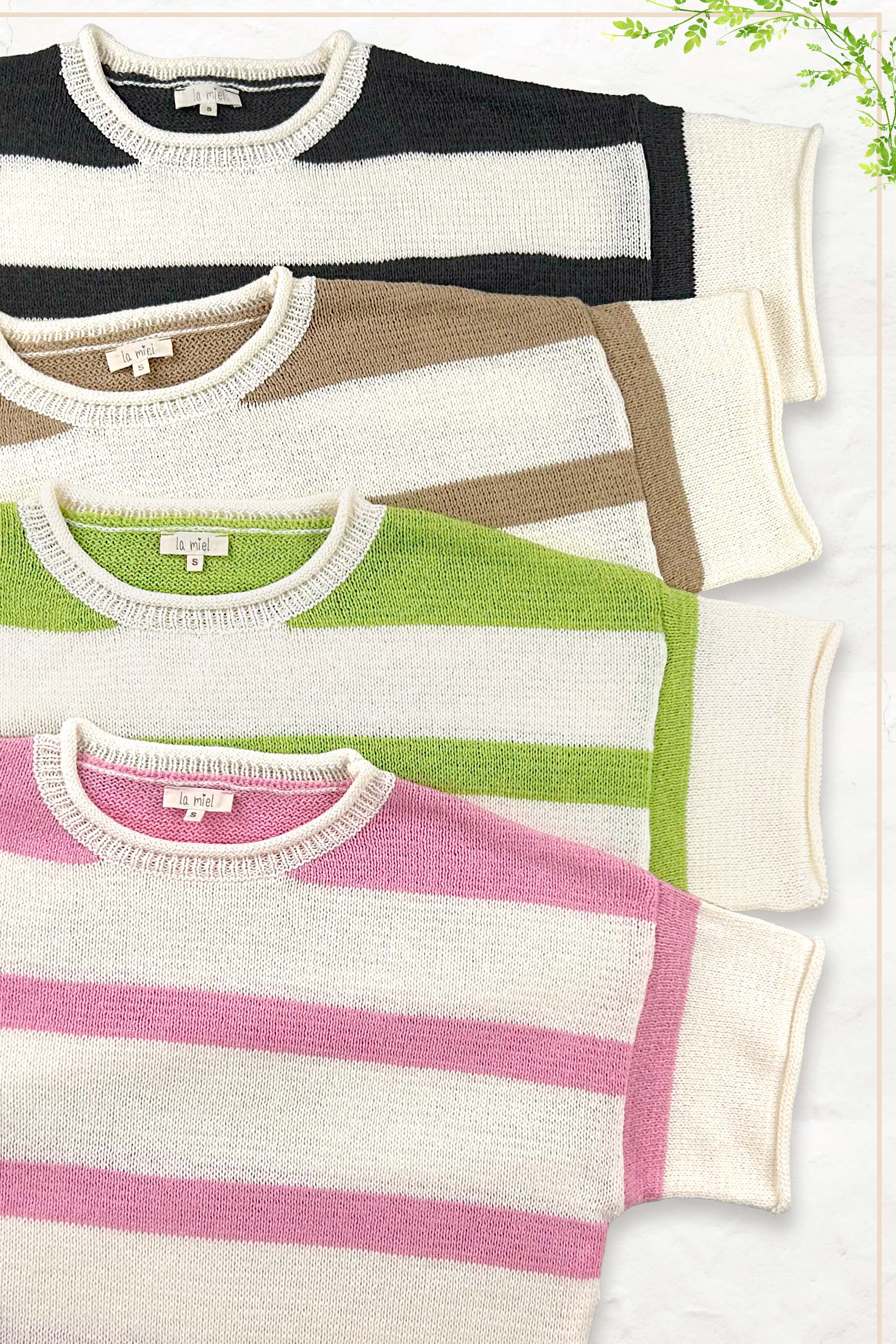 La Miel - Vendita all'ingrosso Maglione tricot - Donna - MCS3579-Boxy Silhouette Maglione Leggero A Righe18