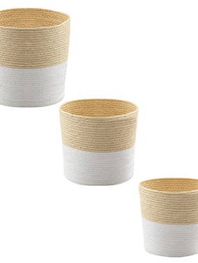 White with Beige 2 Tone Pot Cover Planter #65197 for wholesale by Napco