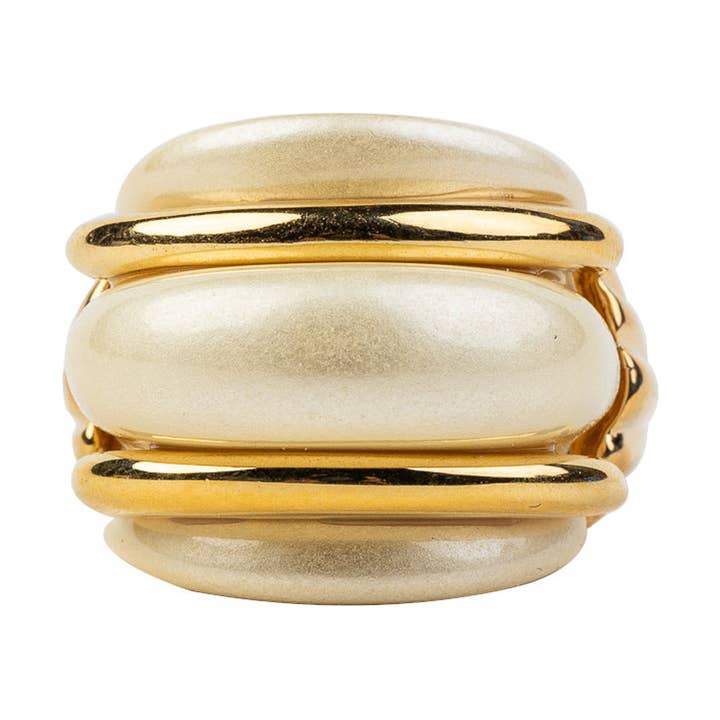 Pérola Anel duplo com nervuras em ouro e pérola para venda a revendedores na Faire0