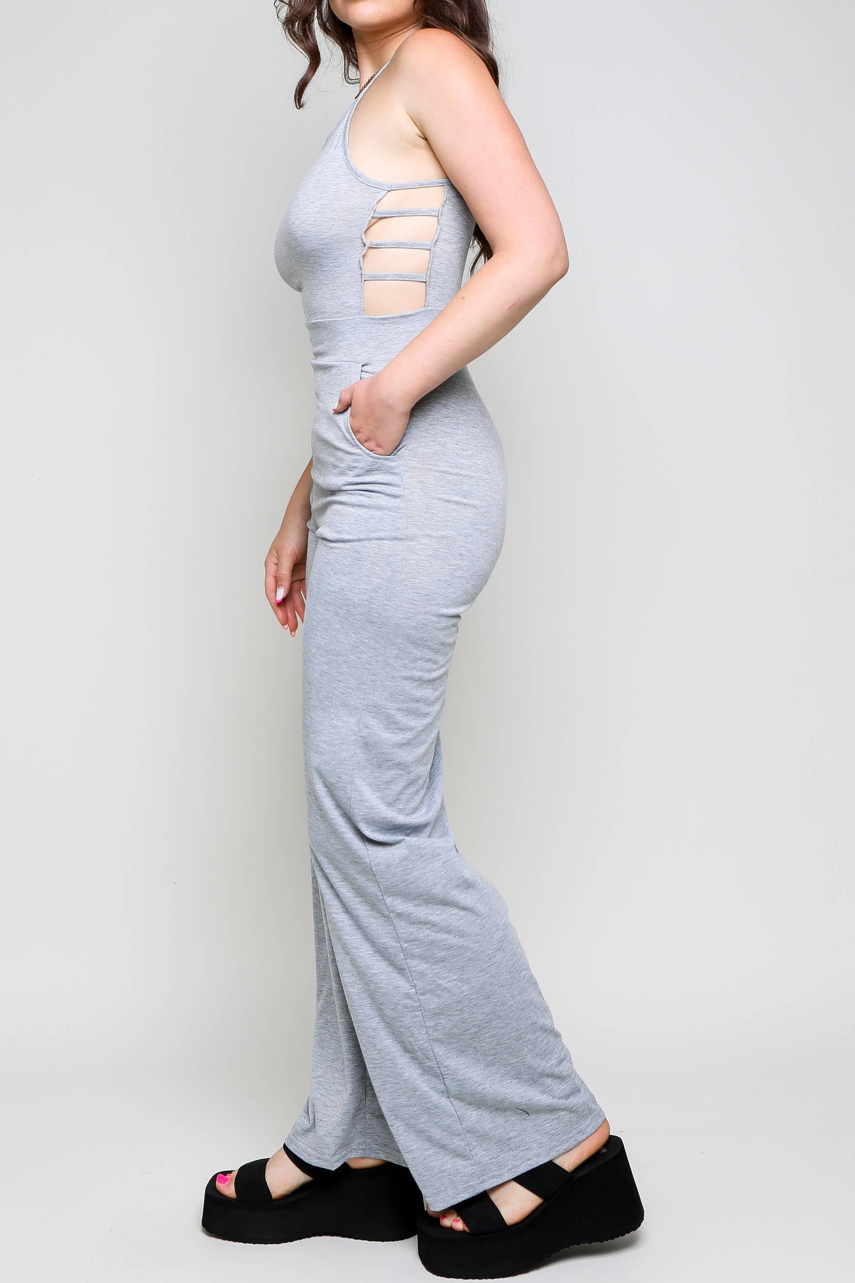 Flarix - Wholesale Jumpsuit - Women's - halter plain pocket design wide leg jumpsuit6