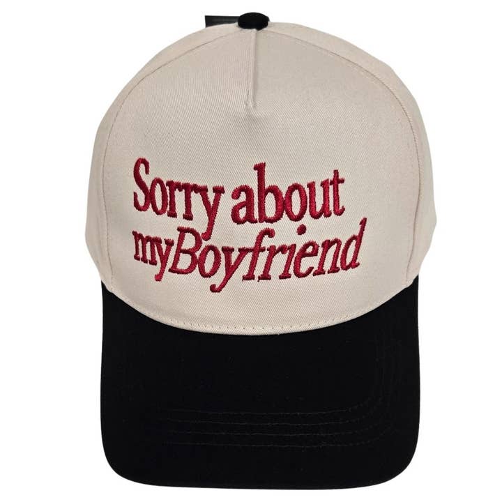 SORRY ABOUT MY BOYFRIEND EMBROIDERY IN TWO TONE , LCAP 4784 for wholesale by JOIA ACCESSORIES