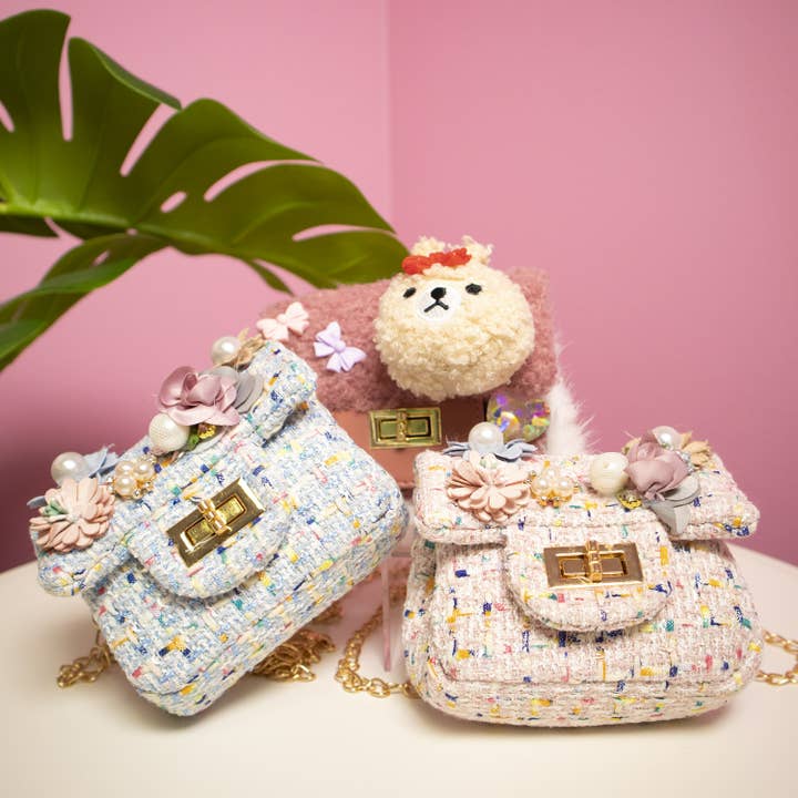 Bewaltz - Wholesale Crossbody Bag - Kids - Mini Tweed Pearly Florals Crossbody - Pink
