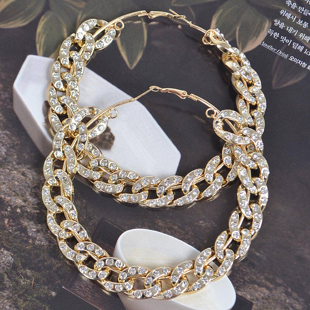 3AM BY H&D ACCESSORIES - Wholesale Hoop Earrings - 80mm Stoned Chain Hoop Earring1