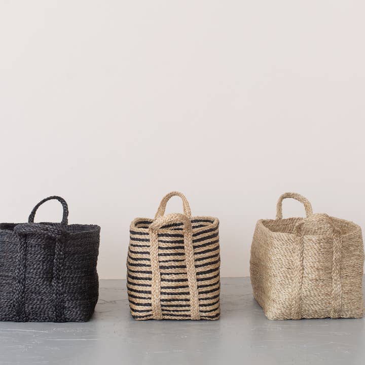 Will & Atlas - Wholesale Basket - Rectangular Floor Basket with handle, jute - small