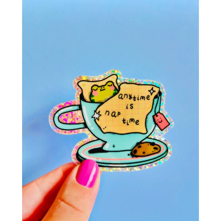 Bloemkolie - Wholesale Sticker - Nap time frog, glitter vinyl sticker / waterproof2