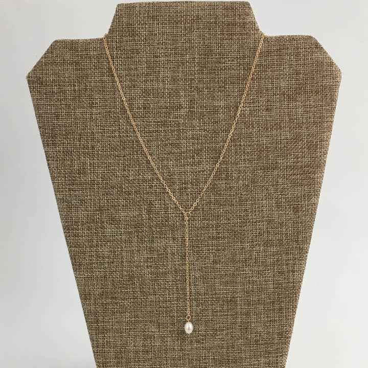 Gold chain Pearl lariat necklace for wholesale by SongLily