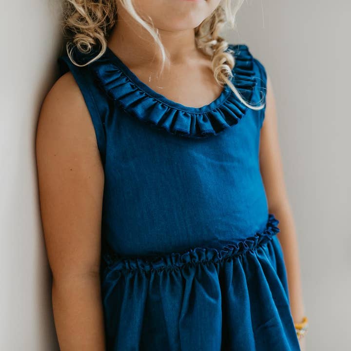 Oopsie Daisy - Wholesale Dress - Kids - Kids Denim Ruffle Intricate Lace Summer Dress