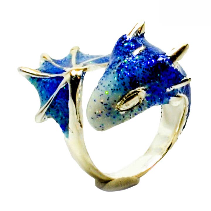 Zilverkleurige drakenring met saffier voor wholesale door MONVATOO London