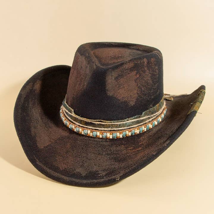 Chapéu de Cowboy Ocidental com Fita Rústica com Missangas por atacado de Collections by Fame Accessories