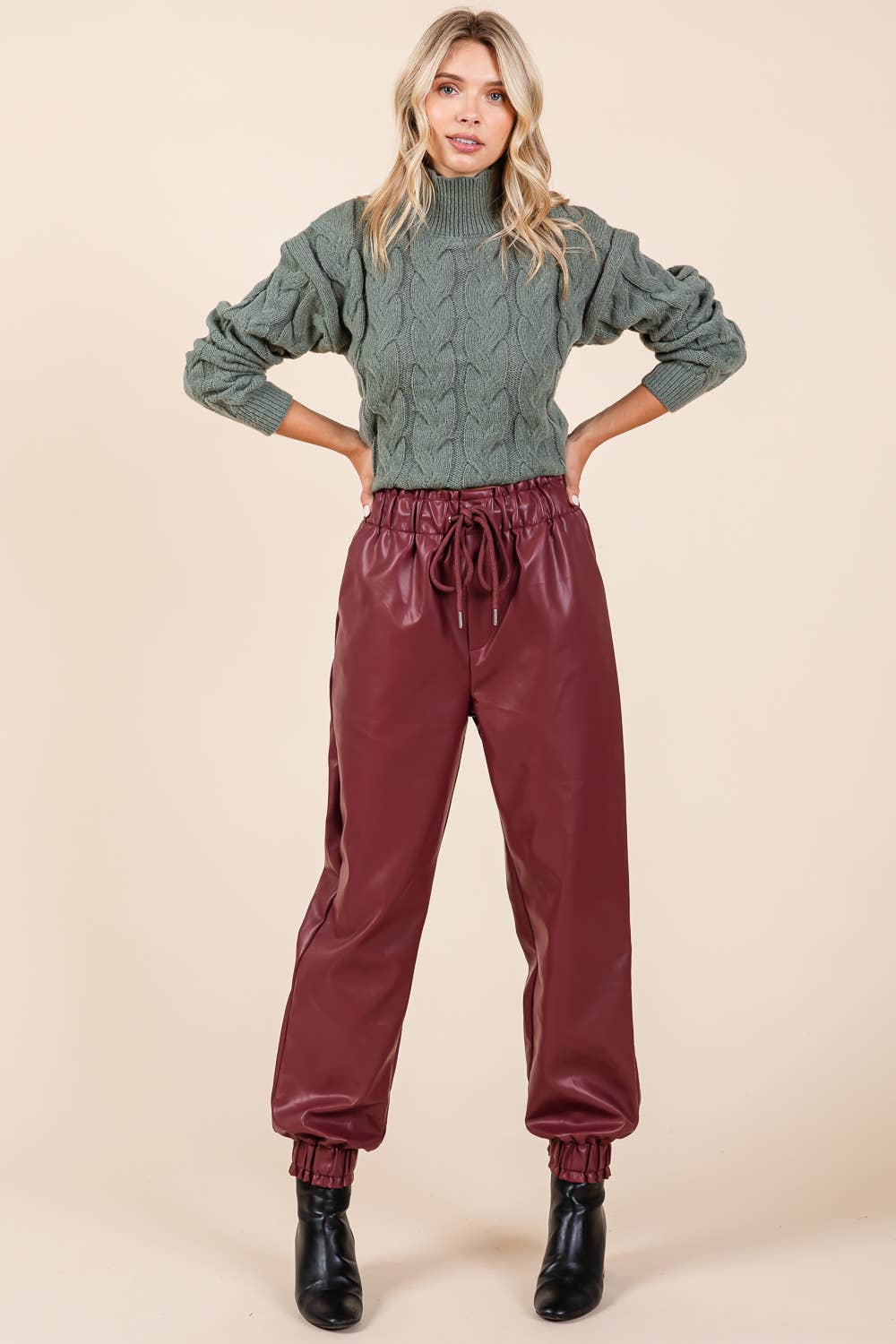 GeeGee x Lovelo - Wholesale Pants - Women's - Faux Leather Jogger Pants, MP5081214