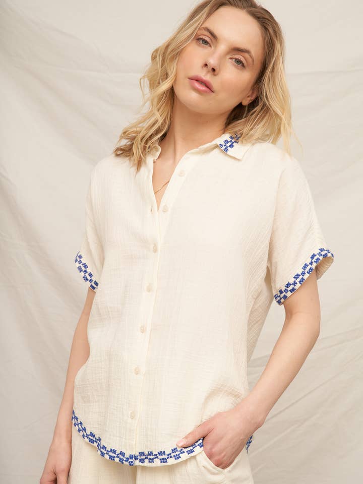 Embroidered Button Down Shirt for wholesale by En Crème