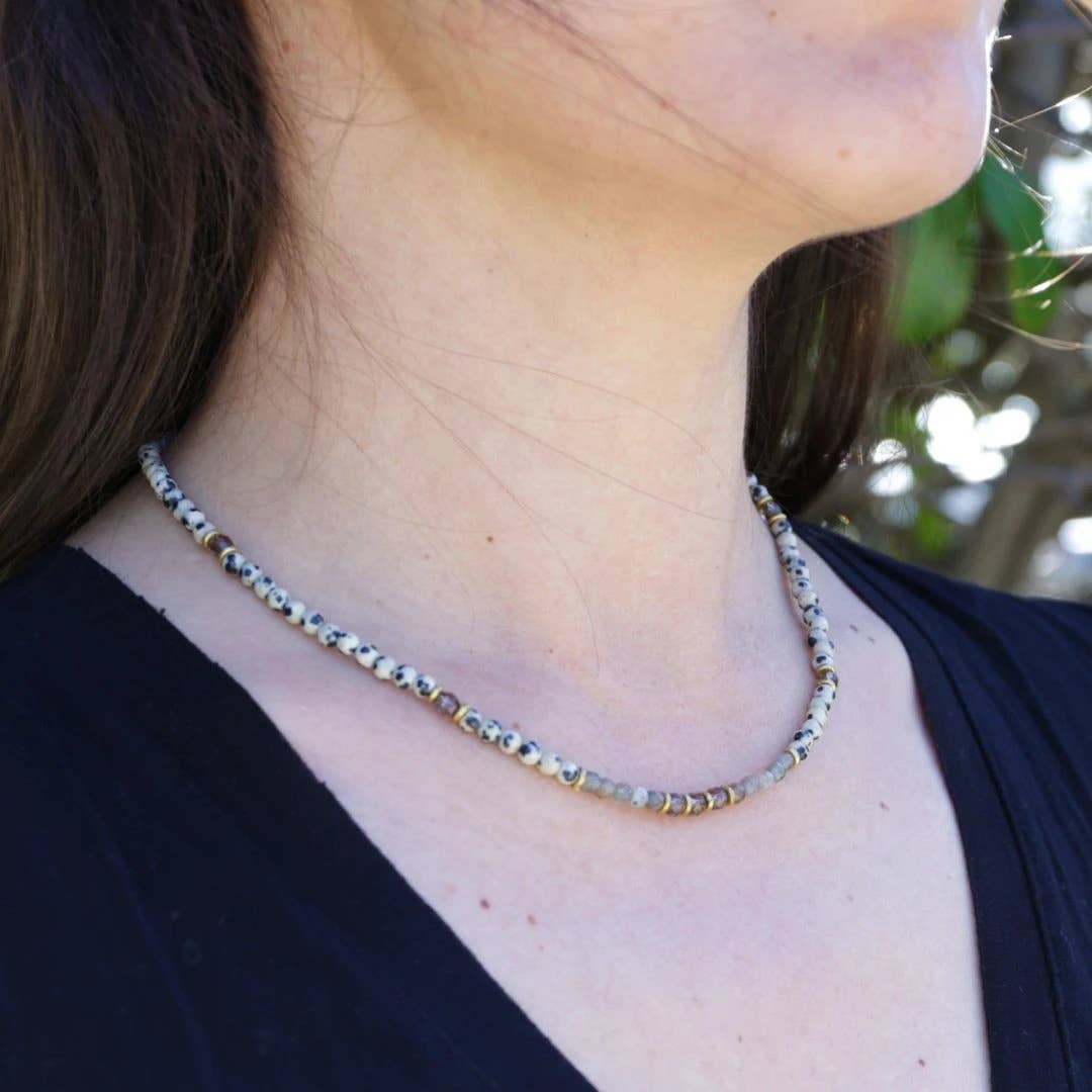 REMOVED BRAND - Wholesale Beaded/Pearl Necklace - Dalmatian Jasper Smoky Quartz and Labradorite Necklace2