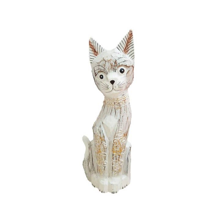 White Cat Albesia Wood 10x5x30cm for wholesale by Shared Earth