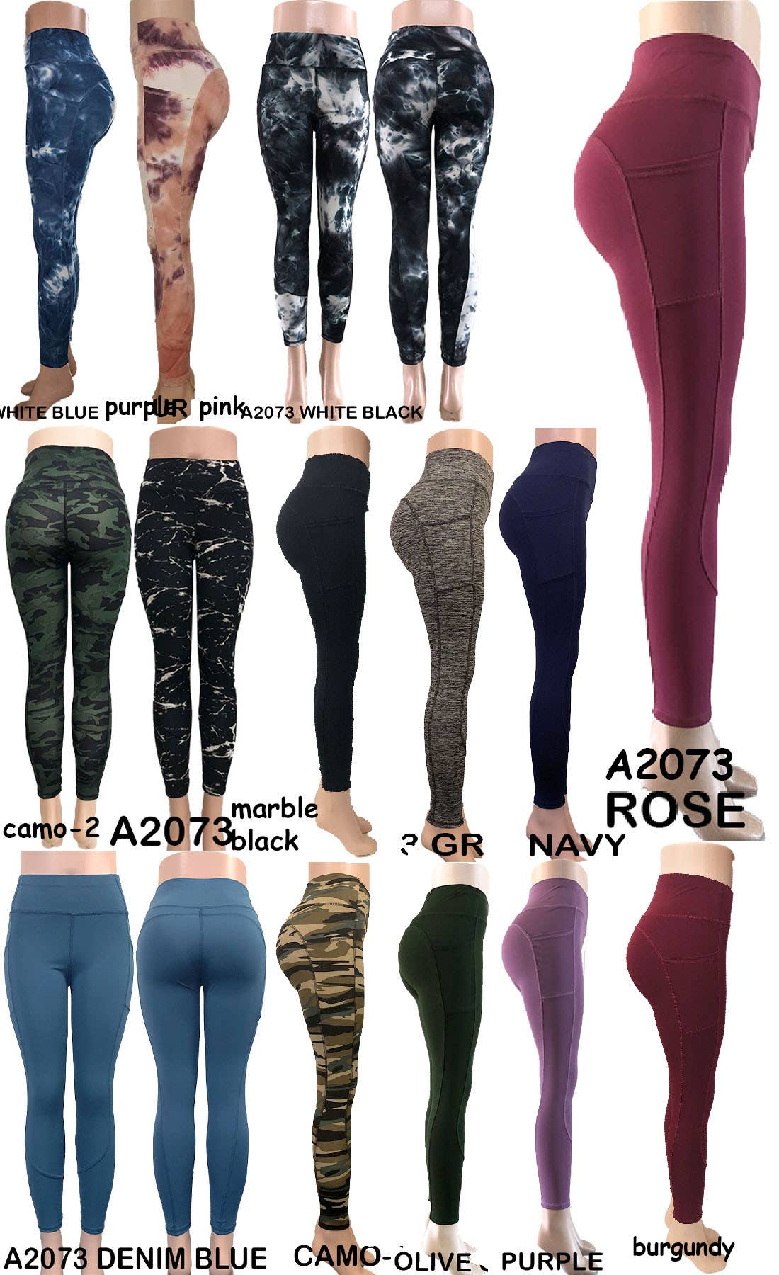 SSImport - Wholesale Athletic/Lounge Leggings - Women's - A2073 SPORTS YOGA LEGGINGS MIXED SIZES 12PCS/PACK6