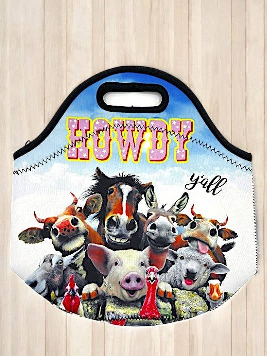 Howdy Animal Farm Insulated Lunch Bag for wholesale by Andrea Bijoux