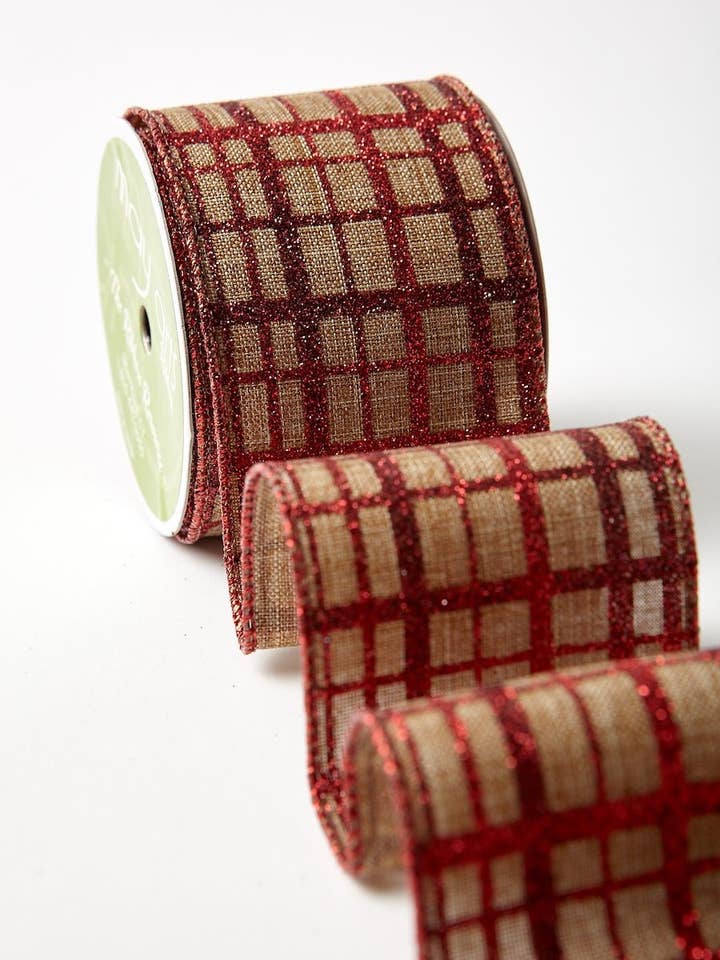 2,5" rood glitterlint van gingham - rol van 15 ft in winkelformaat voor wholesale door May Arts Ribbon