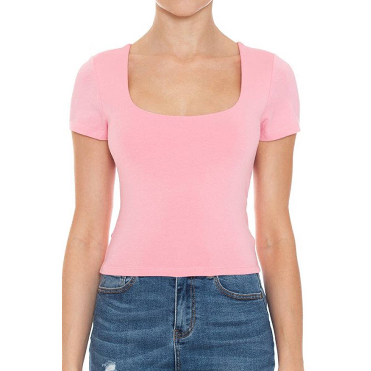 UP CLOTHING - Wholesale Shirt - Women's - SQUARE NECK SHORT SLEEVE TOP DOUBLE LAYERED5