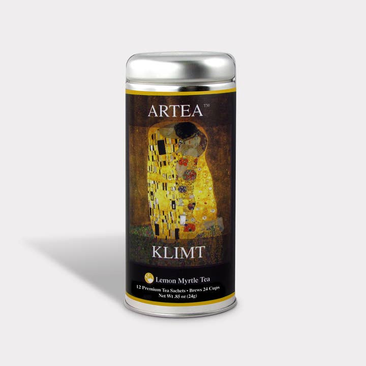 Klimt The Kiss Art Tea Gift - 12 Tea Sachets - Tall Tin for wholesale by The Tea Can Company