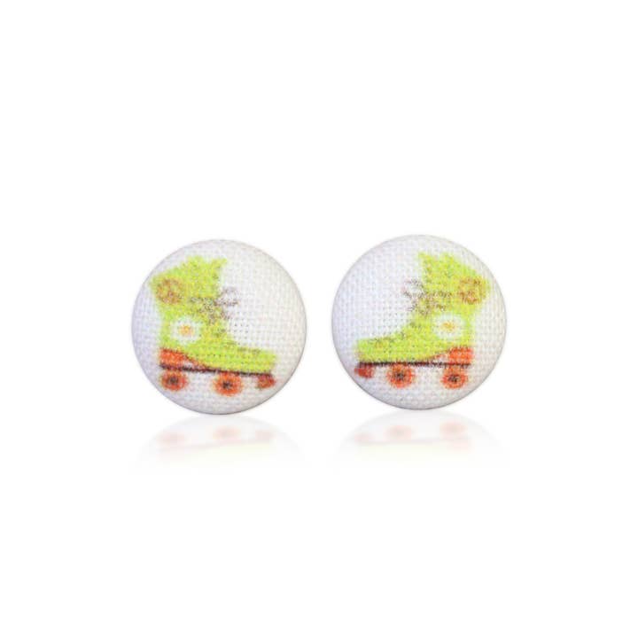 Rachel O's - Wholesale Stud/Post Earrings - Retro Roller Skates Fabric Button Earrings