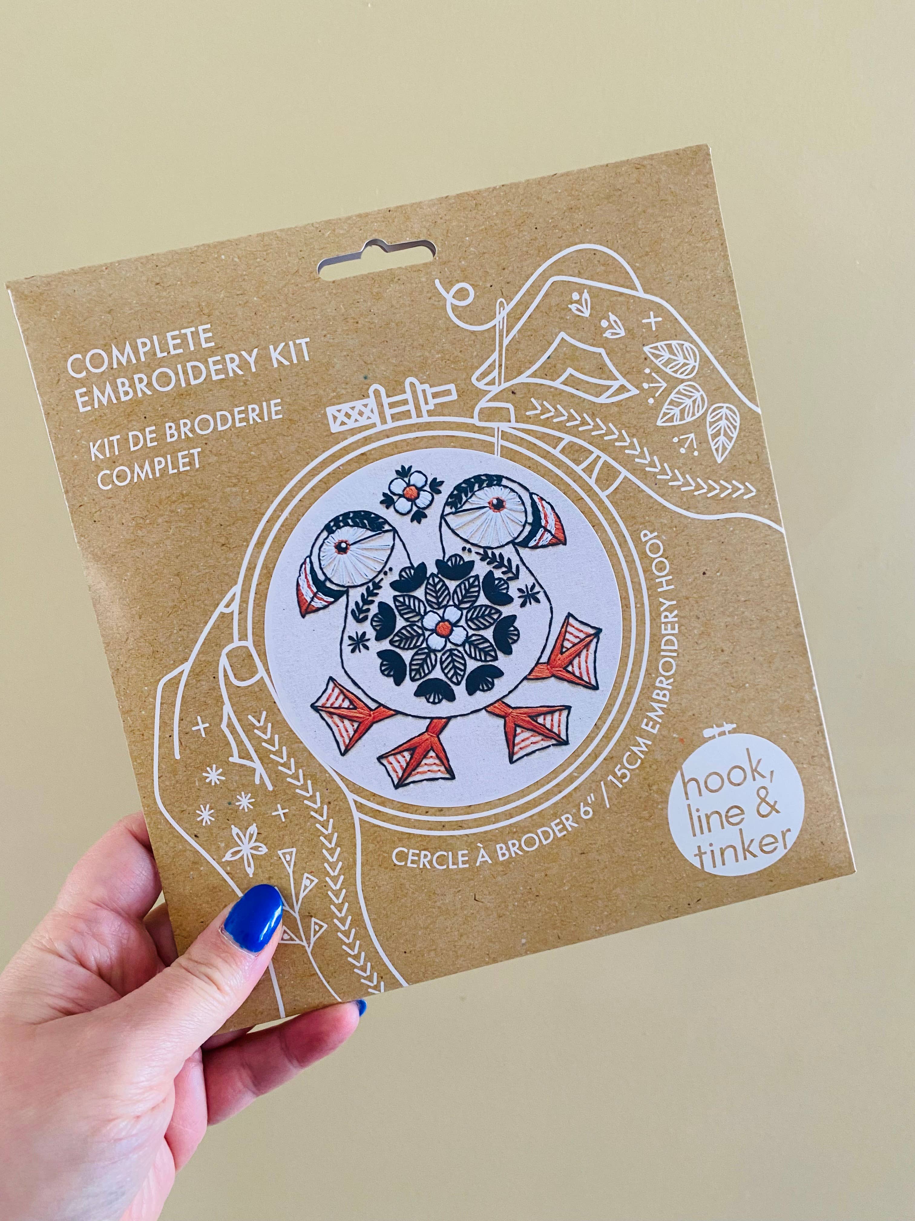 Hook, Line & Tinker Embroidery Kits - Wholesale Embroidery/Cross Stitch Supplies - Puffin Complete Embroidery Kit3