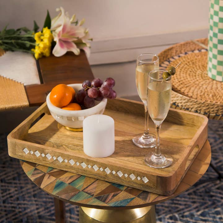 Mela Artisans - Wholesale Decorative Tray - Artisan's Grace Carved Wooden Large Tray