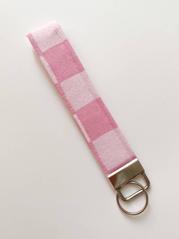 Pink Checkered Keychain Wristlet for wholesale by Peachy Daze Boutique