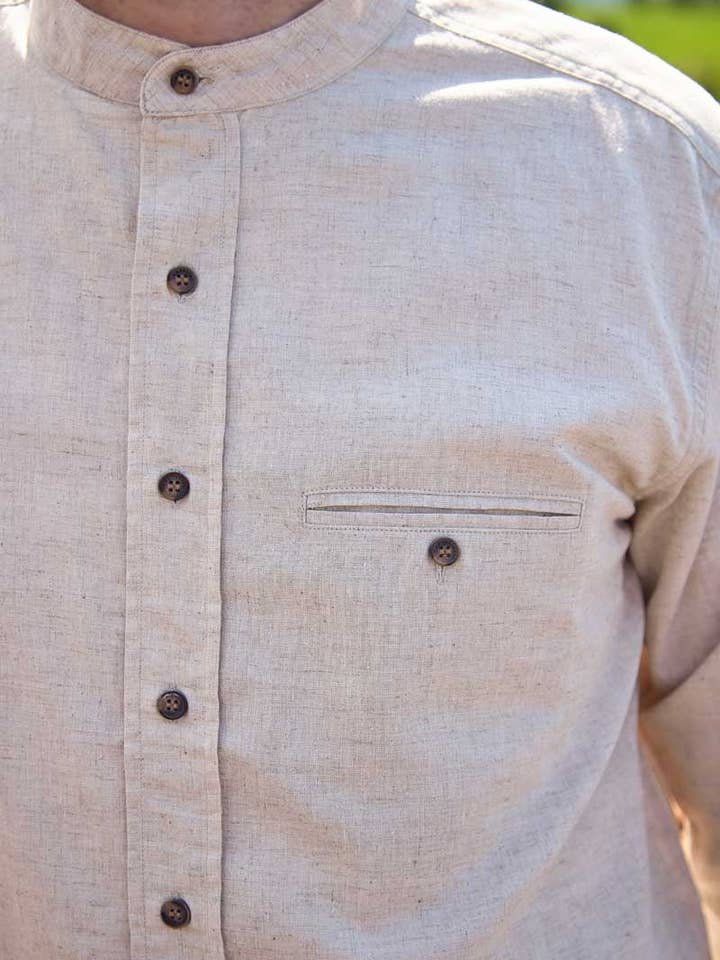 Lee Valley Ireland - Wholesale Button Down Shirt - Unisex - Irish Collarless Linen Grandad Shirt LN7 Natural Beige3