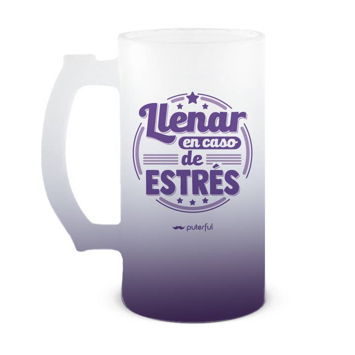 Jarra Cerveza 500ml - Llenar en caso de estrés - Morada para venta al por mayor de Puterful