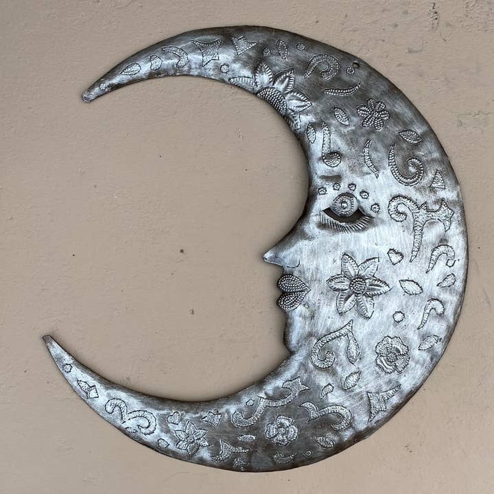 Moon Metal Flower, 10" x 11", Wall Hanging Artwork, Haitian for wholesale by Haiti Fair Trade~ It's Cactus