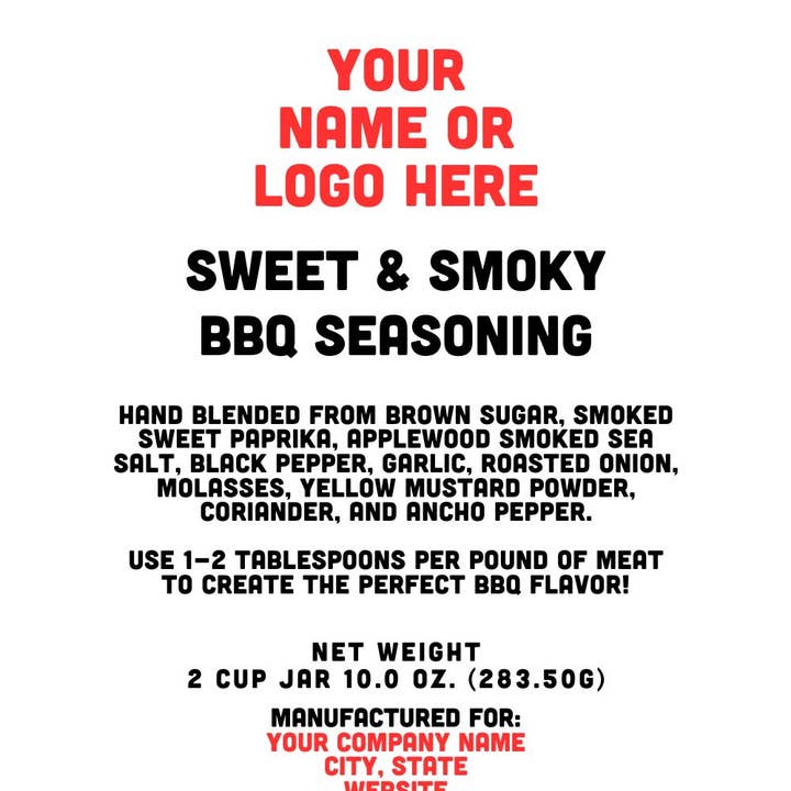 Sweet and Smoky BBQ Seasoning - Custom Logo - 2 Cup Jar for wholesale by Rachel's Spice Company