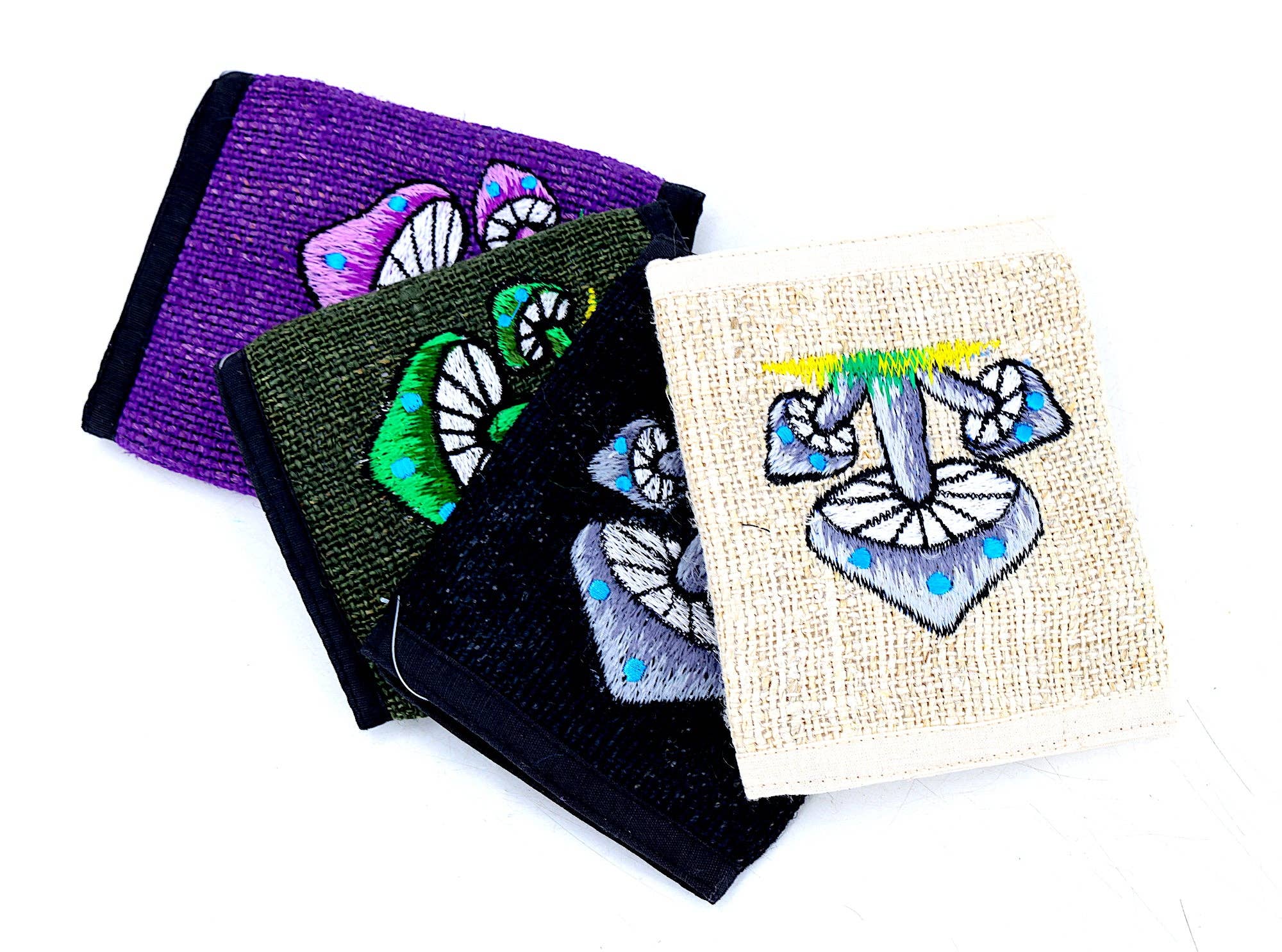 Himalaya Handmade - Wholesale Wallet - Unisex - 100% Hemp Multi Mushroom Embroidered Tri-Fold Wallet2