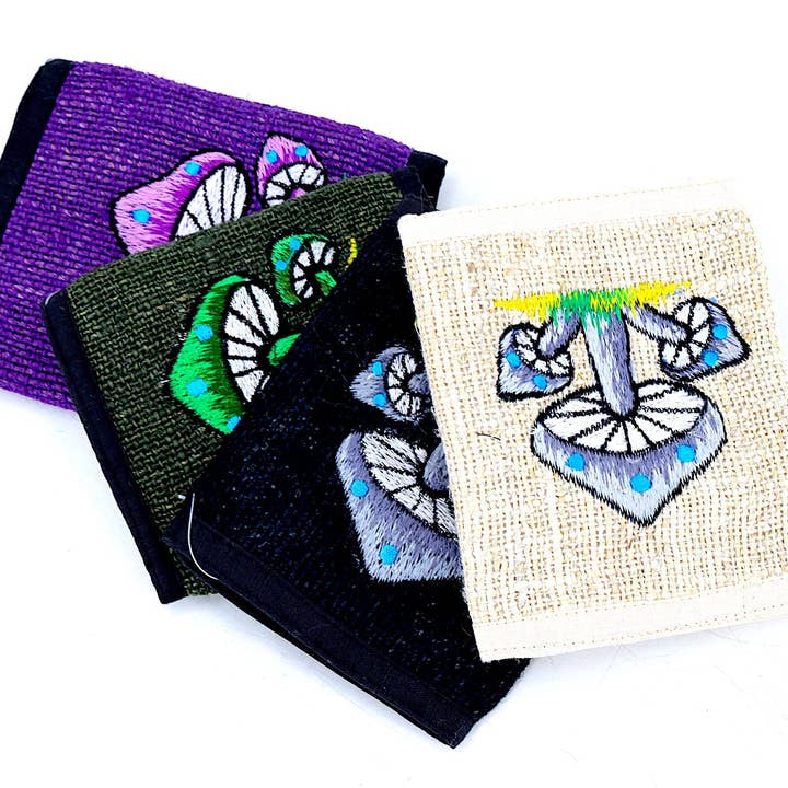 Himalaya Handmade - Wholesale Wallet - Unisex - 100% Hemp Multi Mushroom Embroidered Tri-Fold Wallet2