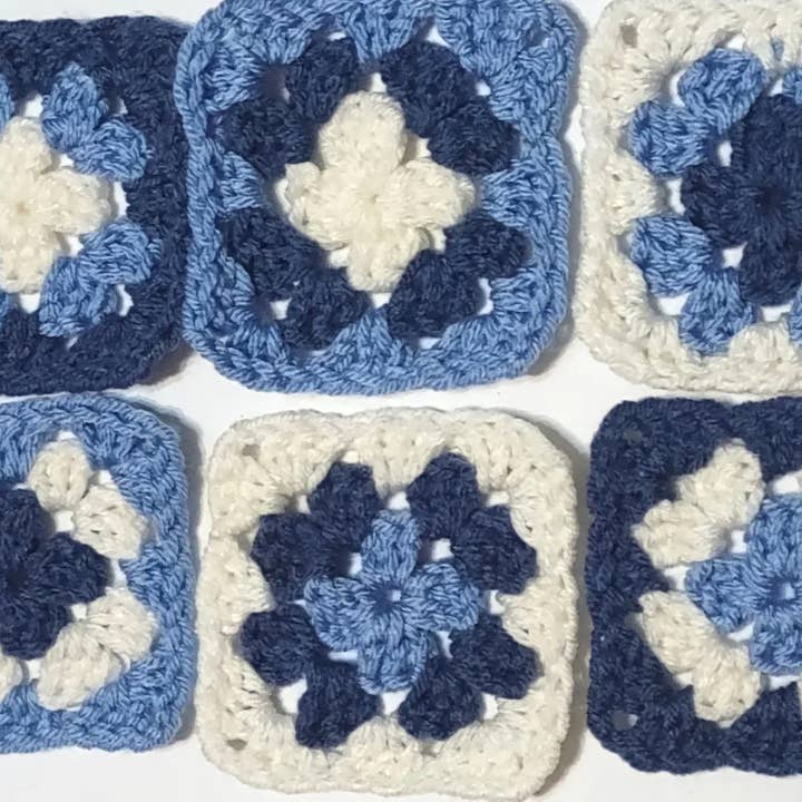 Clover Garden Crafts - Wholesale Coasters - Granny Square Trucker Hat Appliques Blues, Pinks and Greens