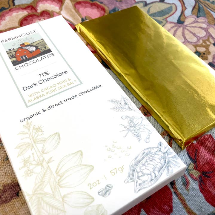 Farmhouse Chocolates - Wholesale Chocolate Bar - 71% Organic Chocolate Bar w/ Cacao Nibs & Alaskan Sea Salt6