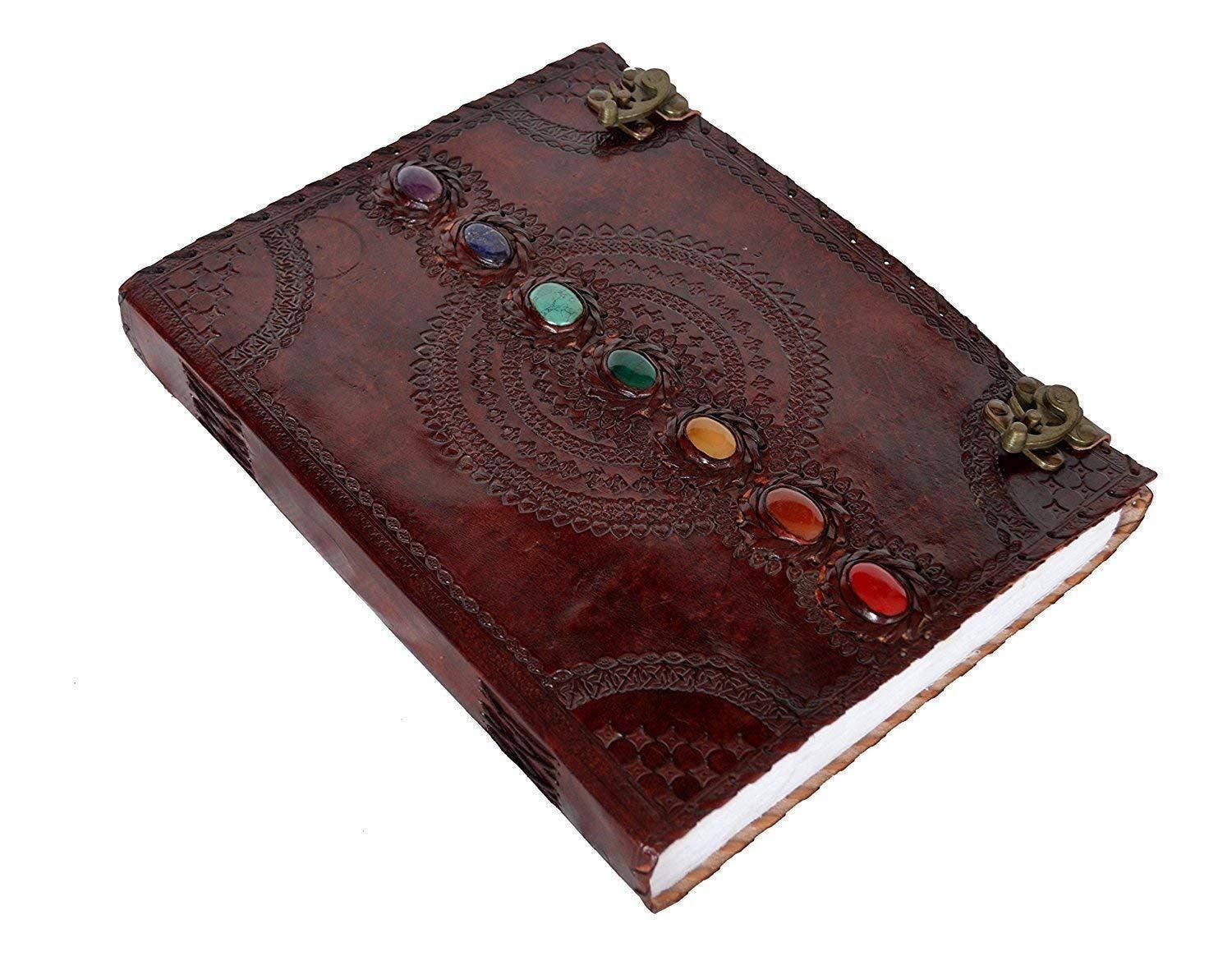 Tuzech Leather - Wholesale Journal/Diary - Tuzech Seven Chakra Medieval Stone Embossed Handmade Jumbo Leather Journal Book of Shadows Notebook Office Hocus Pocus Diary College Poetry Sketch With Leather Bound7