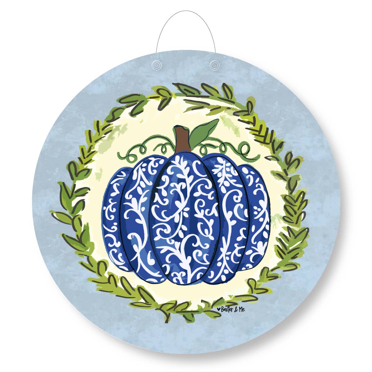 Baxter & Me - Wholesale Door Hanger - Blue Chinoiserie Pumpkin Door Hanger1