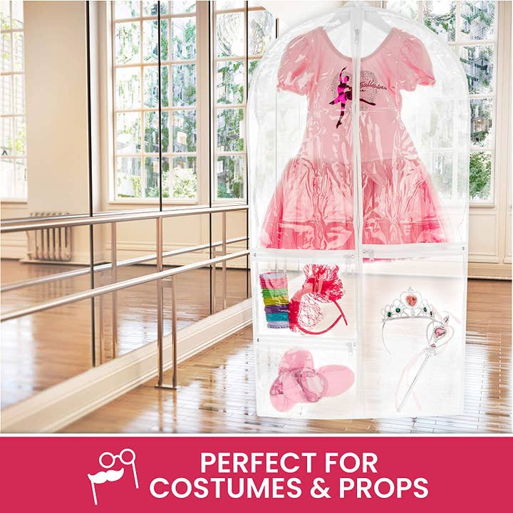Bagsko - Wholesale Costume - Kids - Clear Dance Costume Garment Bag with Pockets for Kids with Durable Diagonal Zipper Transparent