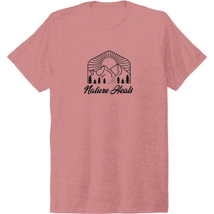 Umweltfreundliches T-Shirt zur Sensibilisierung für psychische Gesundheit „Nature Heals für den Großhandel von How To Heal Co.