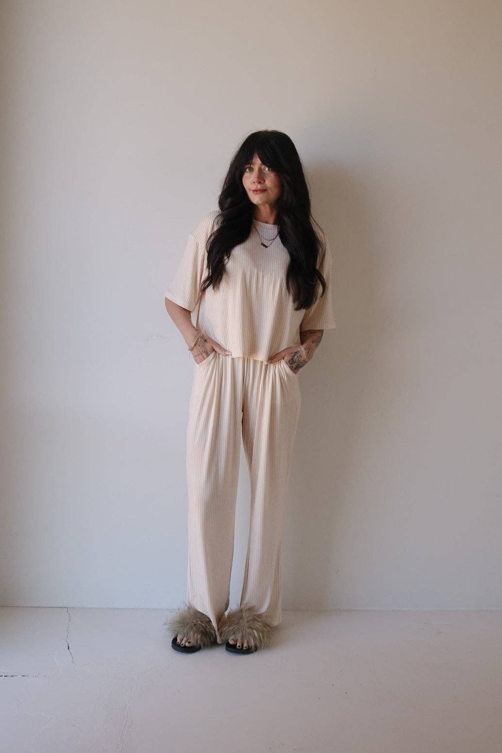 Forever French Baby - Wholesale Lounge Set - Women's - Women's Boxy Tee Lounge Set | Sadie Stripe2