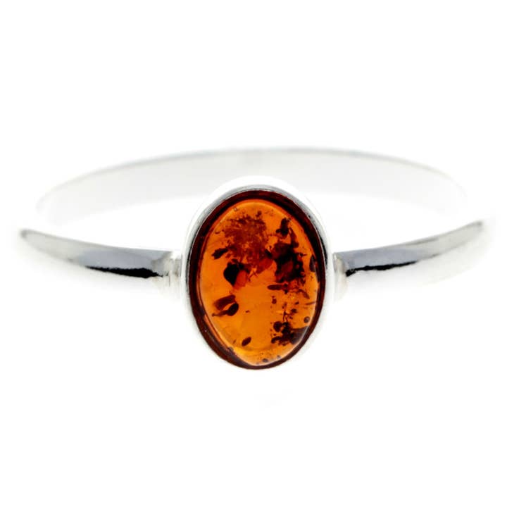 925 Sterling Silver & Baltic Amber Round Classic Ring - 7481 for wholesale by SilverAmber Jewellery