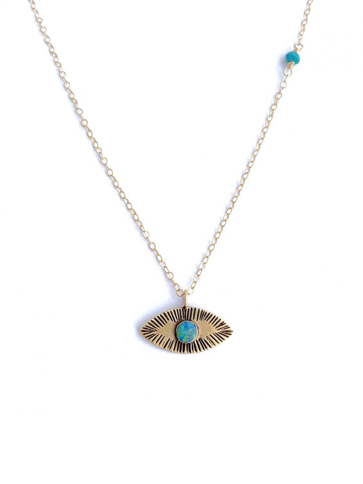 Opal Eye with Rays on Gold Fill Chain Necklace for wholesale by CLP Jewelry
