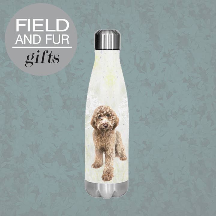 Douglas Tan, Labradoodle, insulated water bottle for wholesale by Field and Fur Gifts