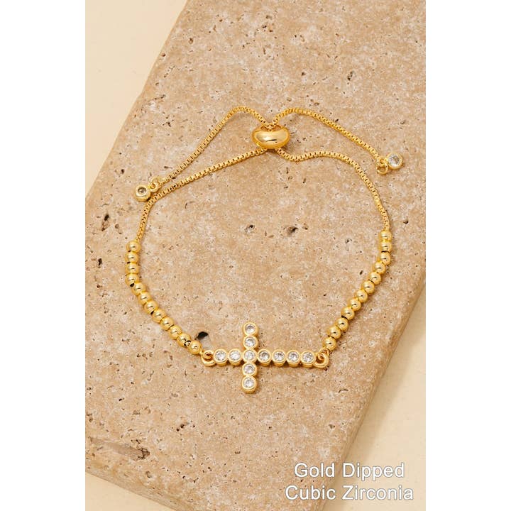 Guldpläterat Cz-stenprytt korsberlock pärlarmband för wholesale av Anarchy Street