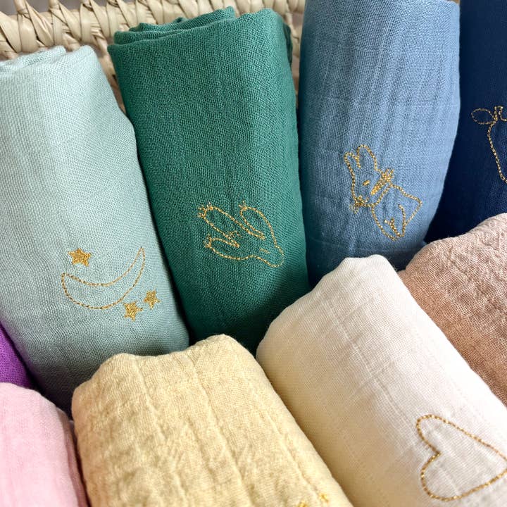 BARNABÉ AIME LE CAFÉ - Wholesale Swaddle - Baby - Double gauze cotton embroidered baby diaper